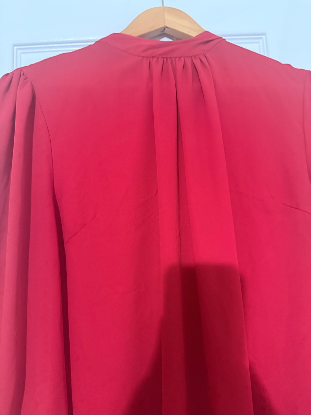 New York & Company Red Long-Sleeve Pleated Back Blouse - Picture 2 of 3